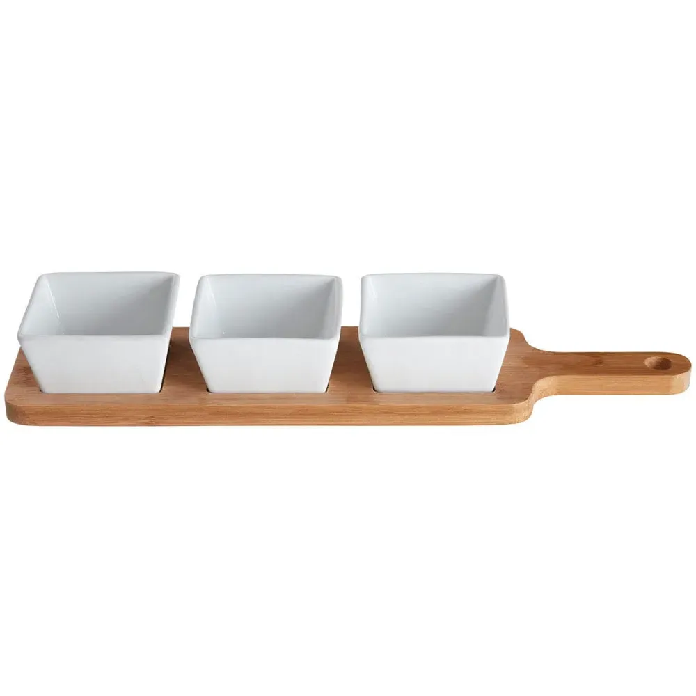 Soiree Serving Board with Dishes - White, Bamboo image