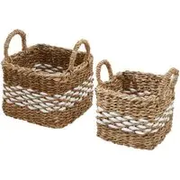 Square Seagrass Basket 2 Pack with Handles - Natural, Brown