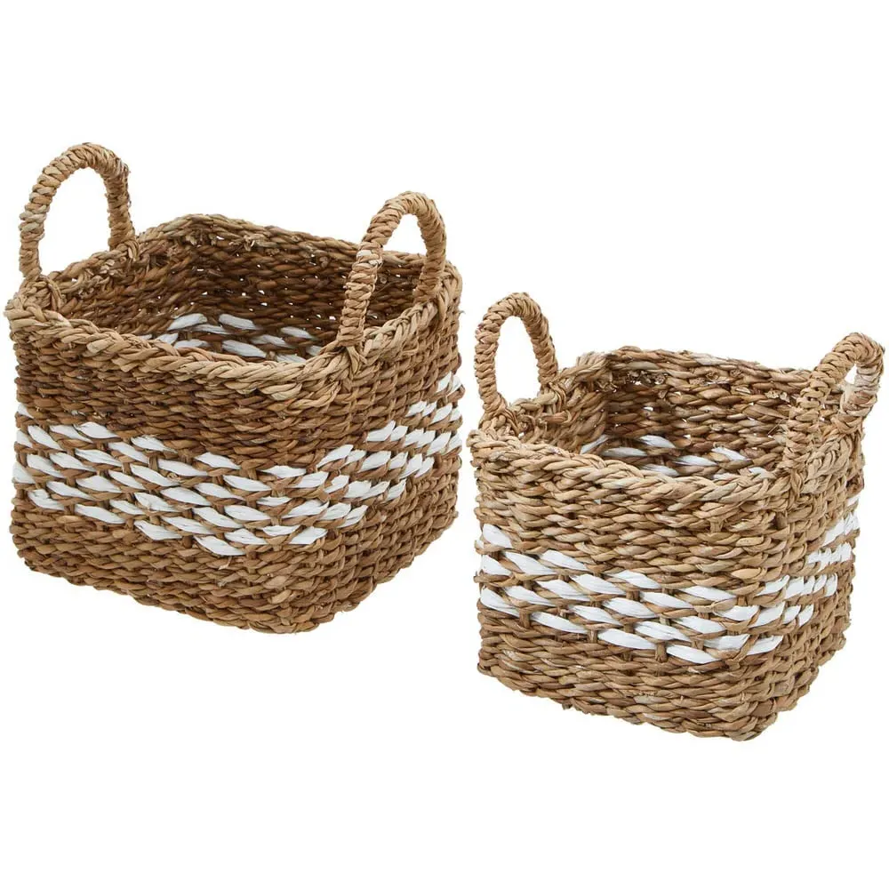 Square Seagrass Basket 2 Pack with Handles - Natural, Brown image