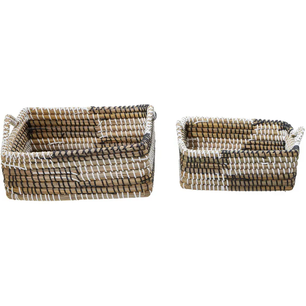 Square Straw Basket 2 Pack - White, Black