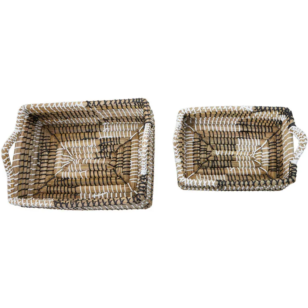 Square Straw Basket 2 Pack - White, Black