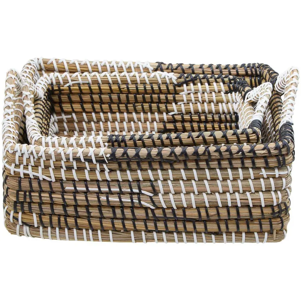 Square Straw Basket 2 Pack - White, Black