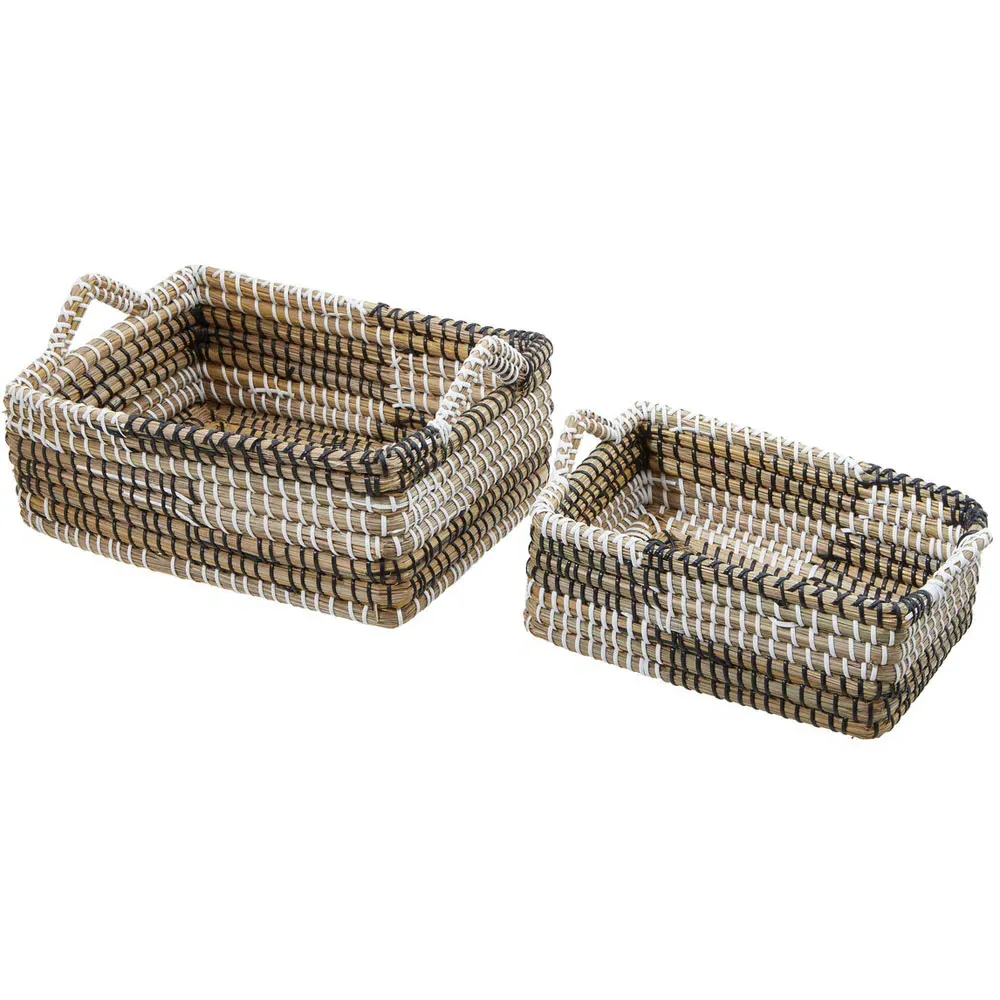 Square Straw Basket 2 Pack - White, Black image