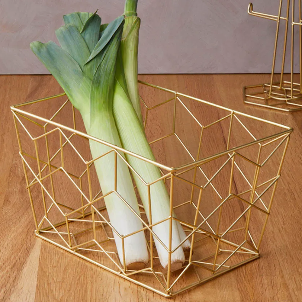 Vertex Contour Storage Basket - Gold, Metal Wire