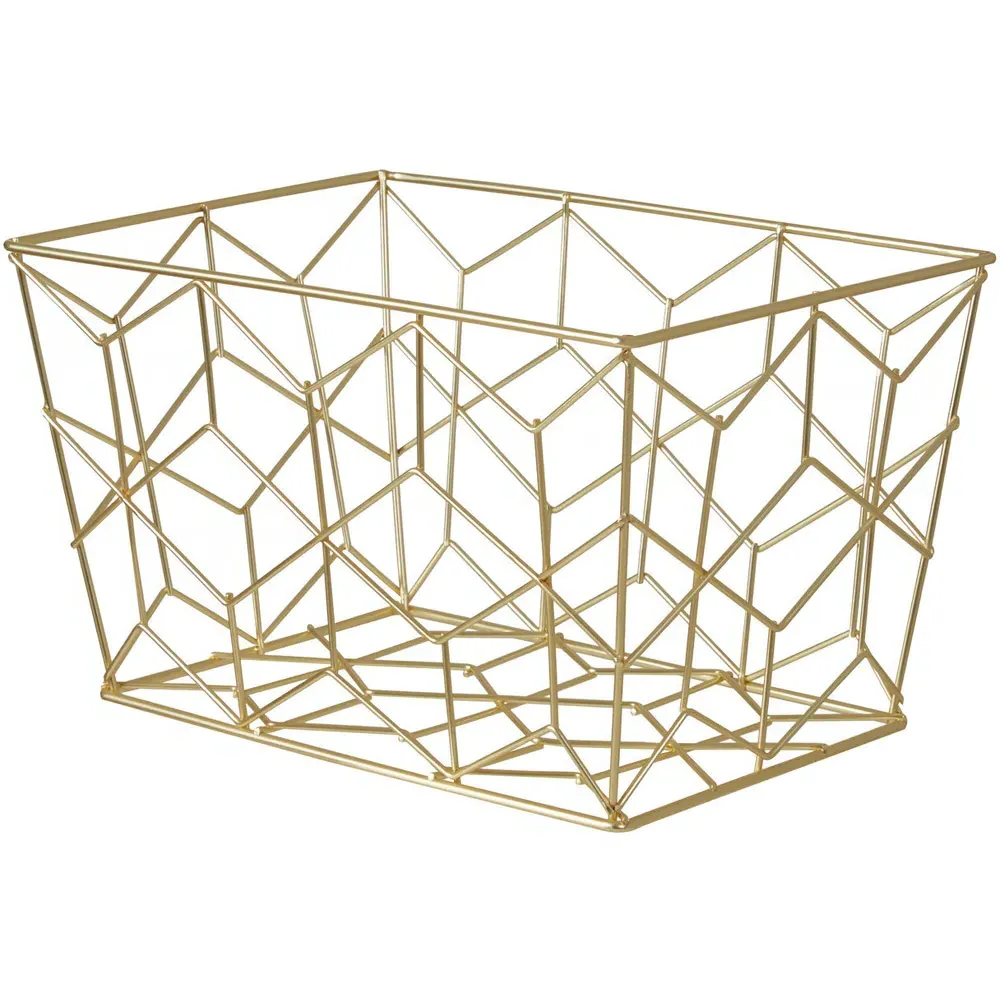 Vertex Contour Storage Basket - Gold, Metal Wire
