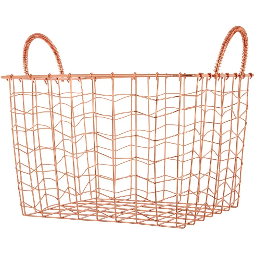 Vertex Rectangular Wire Basket with Handles - Brown