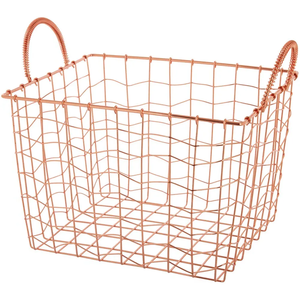 Vertex Rectangular Wire Basket with Handles - Brown