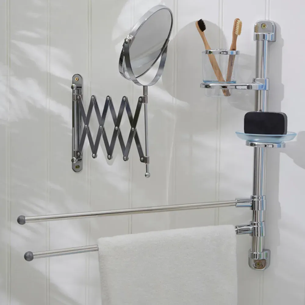 Wall Mountable 2 Tier Towel Rail with Soap Dish - Silver
