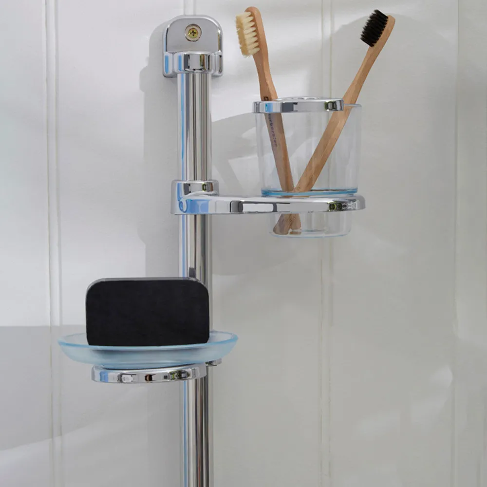 Wall Mountable 2 Tier Towel Rail with Soap Dish - Silver