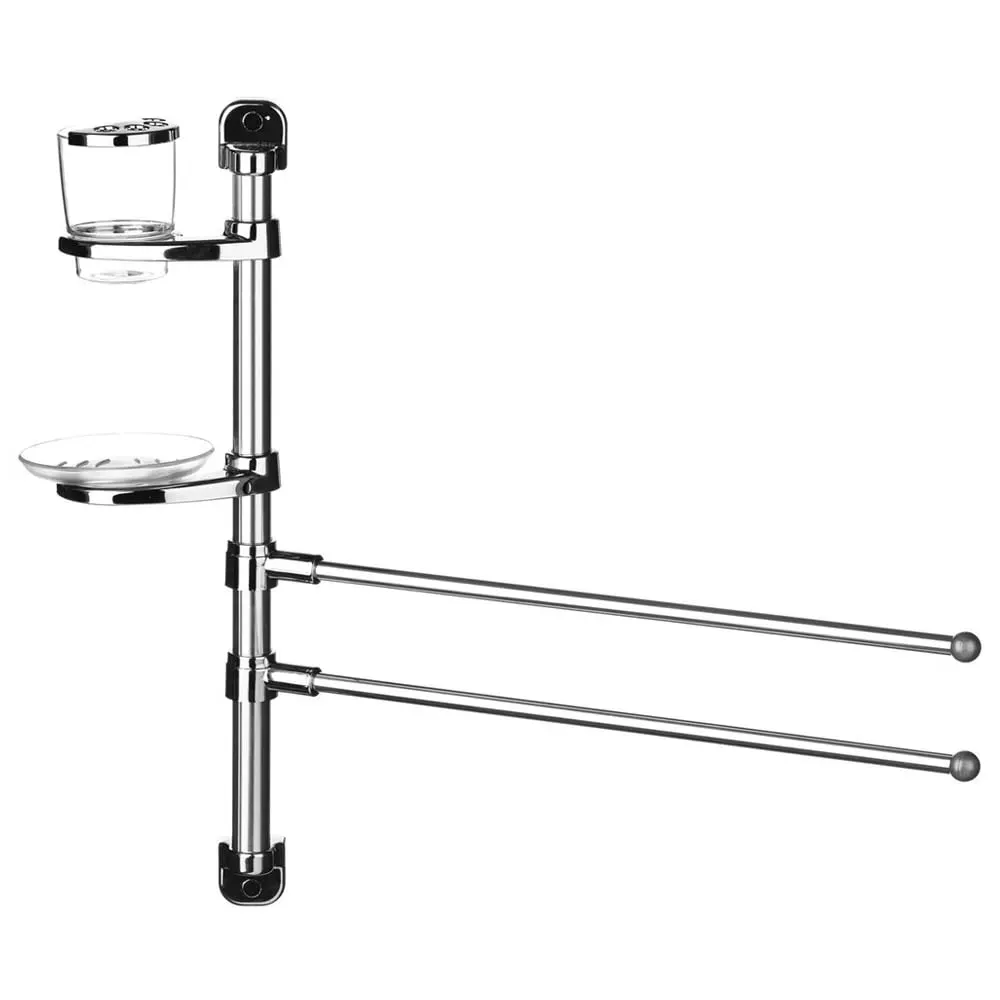 Wall Mountable 2 Tier Towel Rail with Soap Dish - Silver image