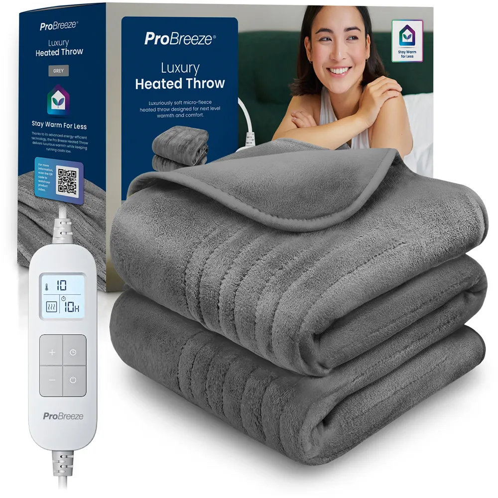 Pro Breeze Fleece Electric Heated Throw - Grey