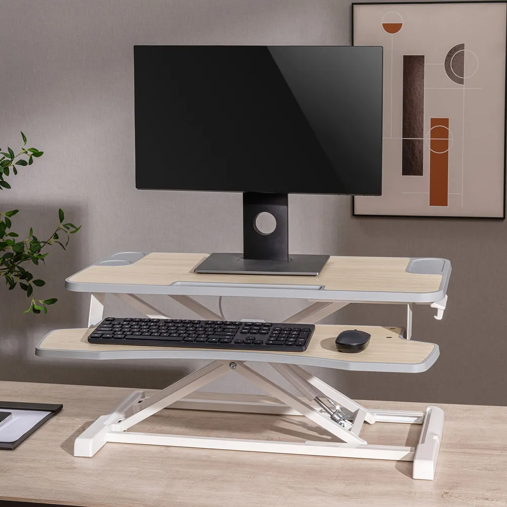 2 Tier Stand Up Desk with Gas Spring Lift - White