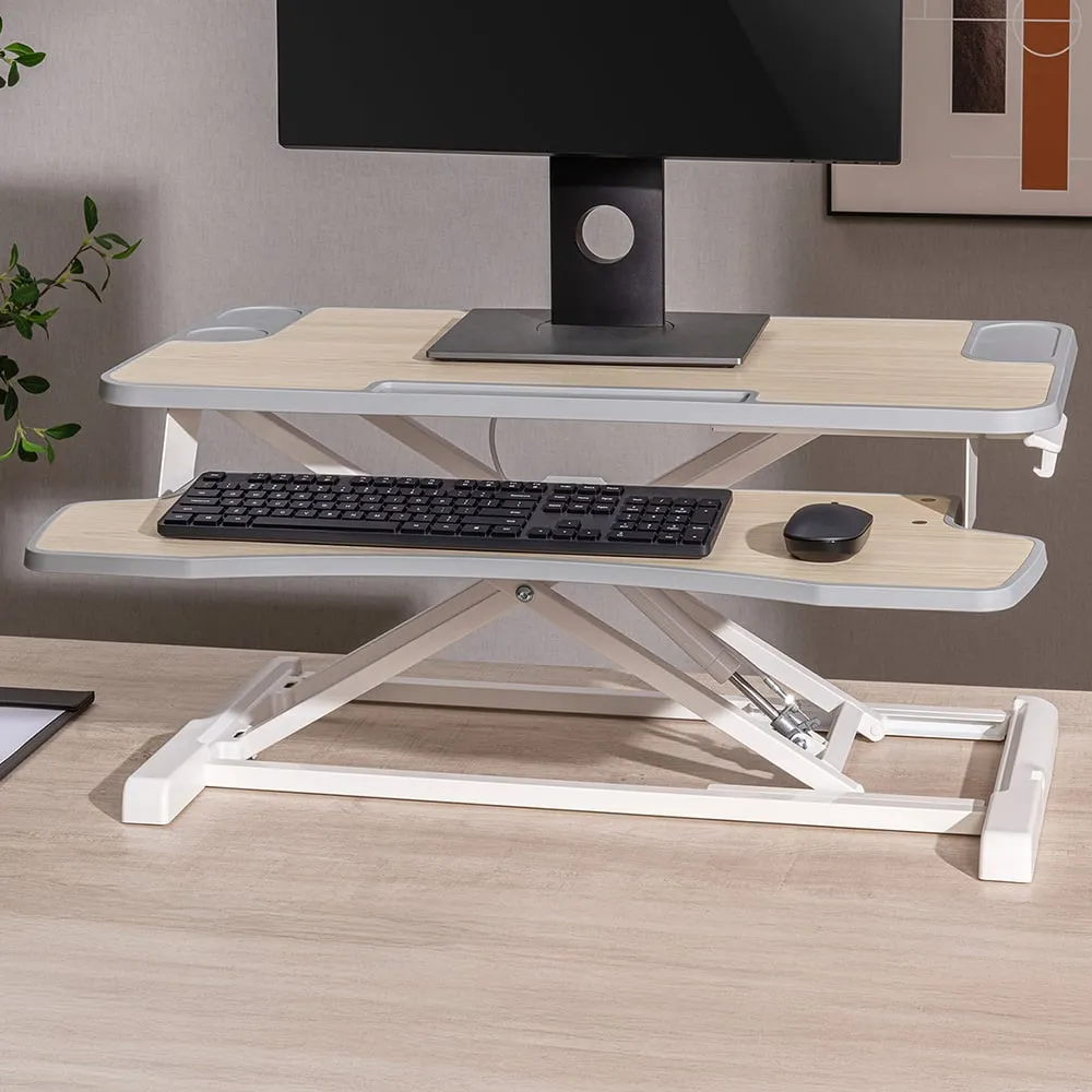 2 Tier Stand Up Desk with Gas Spring Lift - White image