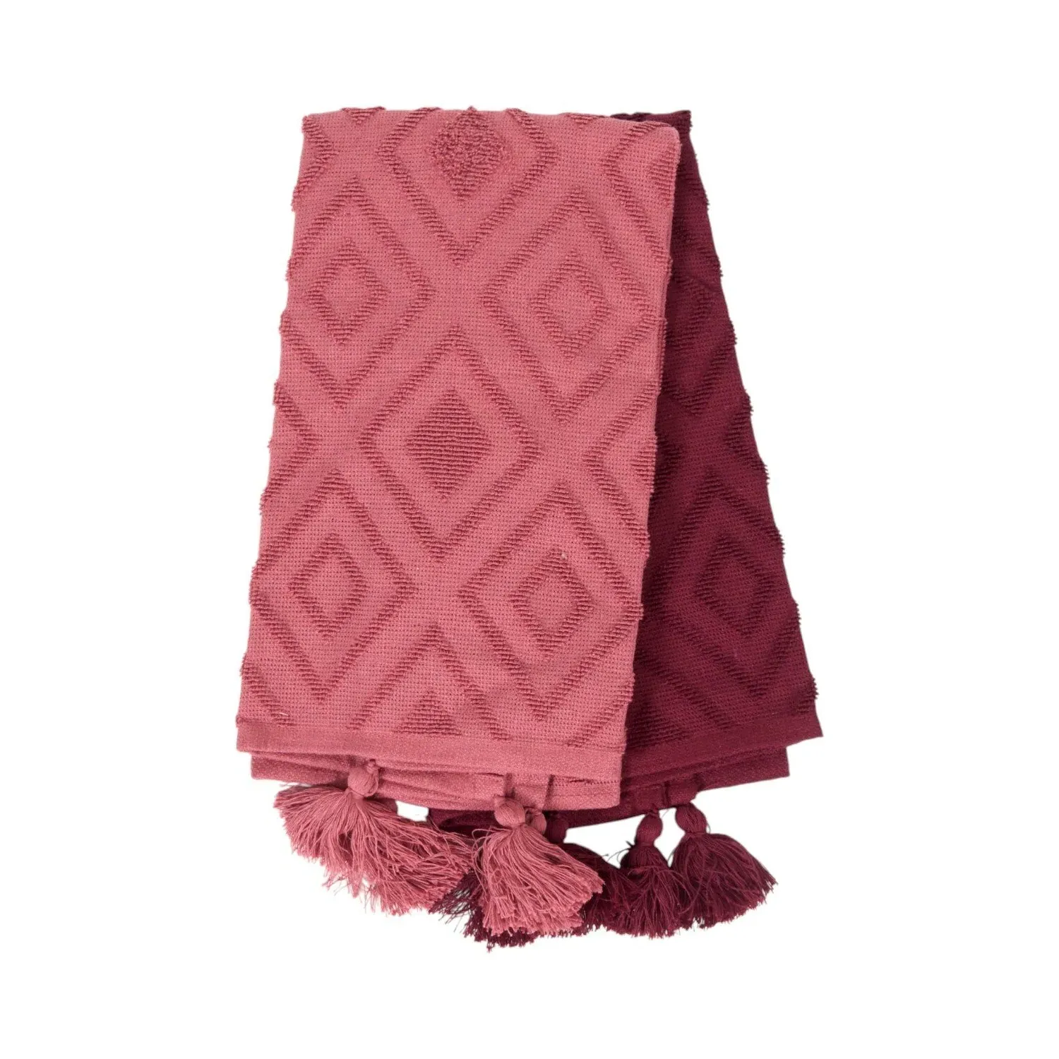 Pack of 2 Jacquard Tea Towels with Tassels - Red