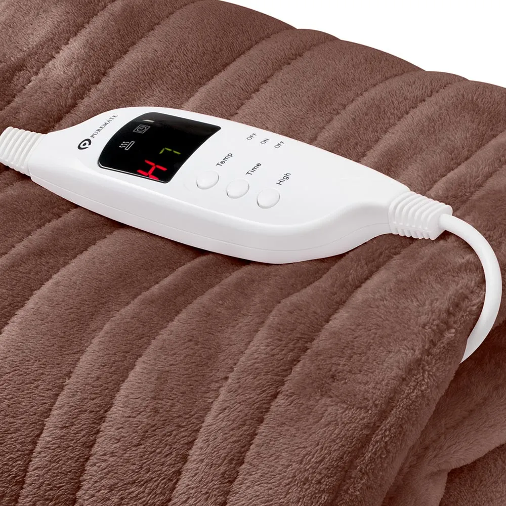 Electric Heated Throw with 9 Heat Settings - Brown, Fleece