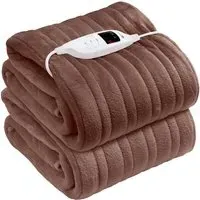 Electric Heated Throw with 9 Heat Settings - Brown, Fleece