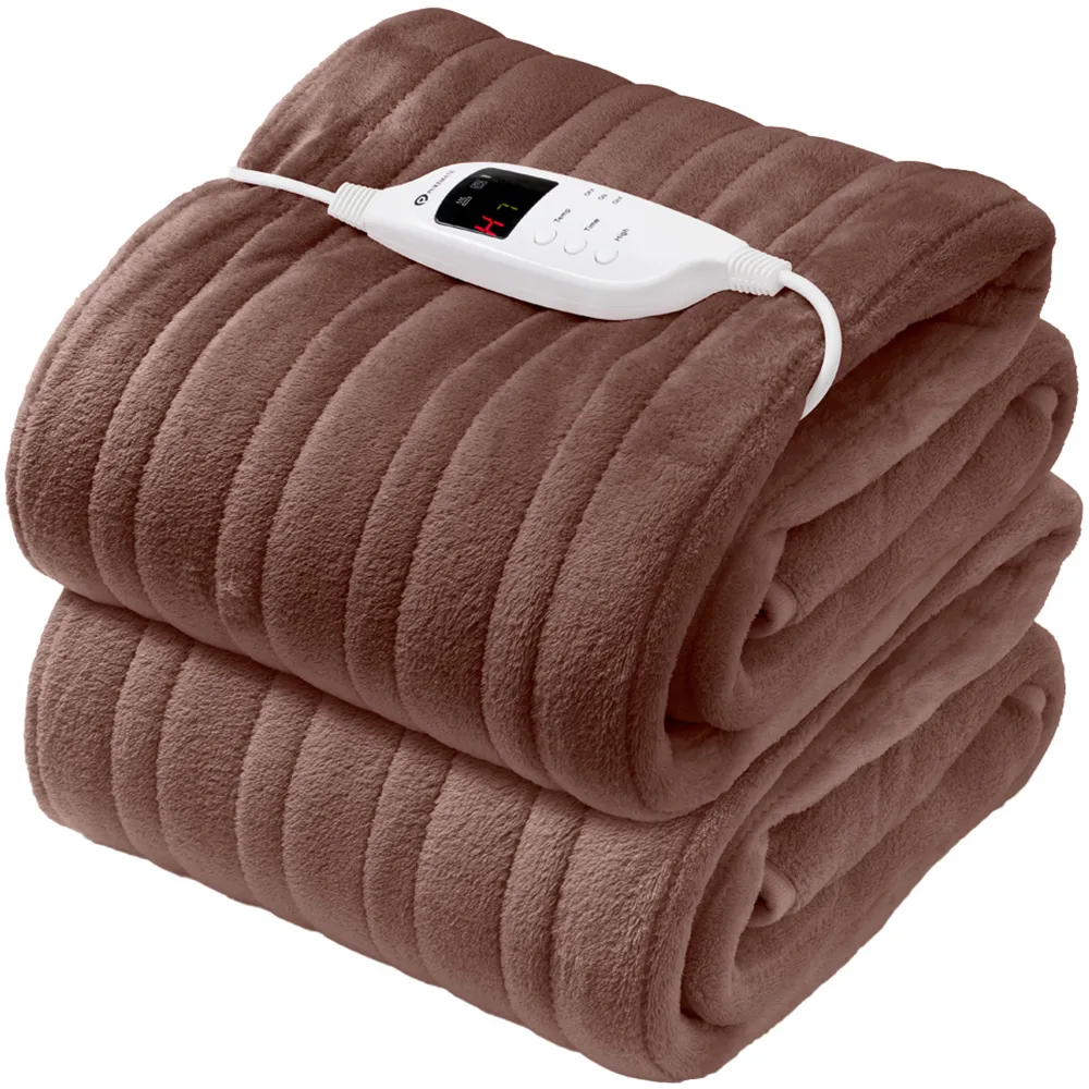 Electric Heated Throw with 9 Heat Settings - Brown, Fleece