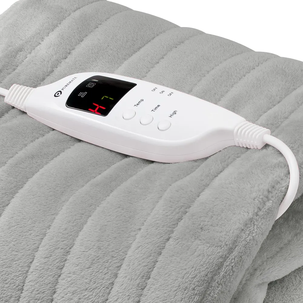Electric Heated Throw with 9 Heat Settings - Grey, Fleece