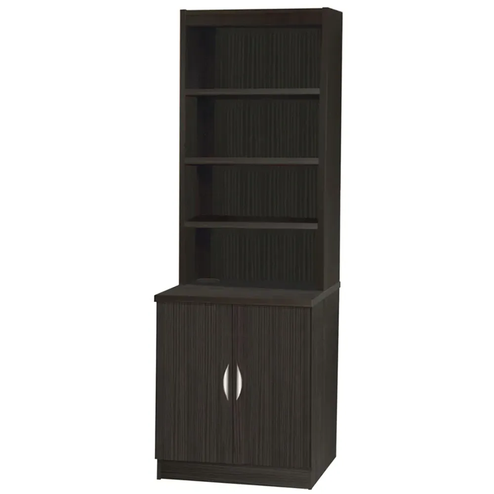 2 Door 4 Shelf Desk Height Cupboard with Hutch - Black