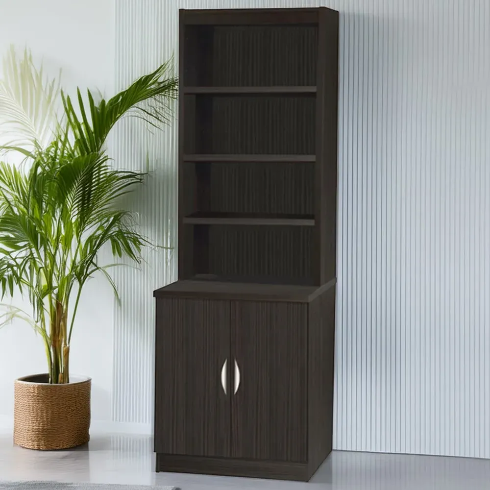 2 Door 4 Shelf Desk Height Cupboard with Hutch - Black image