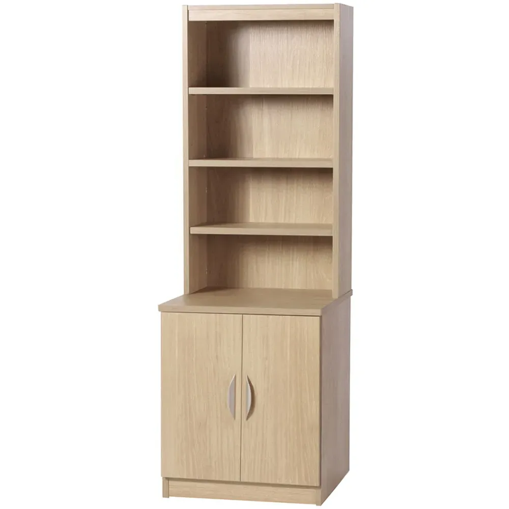 2 Door 4 Shelf Desk Height Cupboard with Hutch - Brown