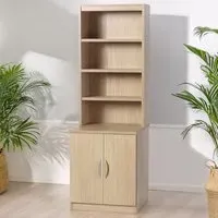 2 Door 4 Shelf Desk Height Cupboard with Hutch - Brown