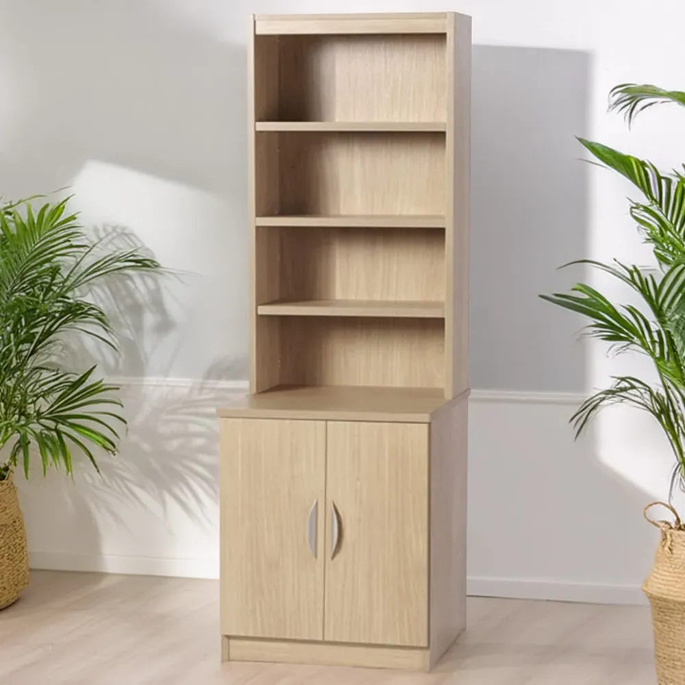 2 Door 4 Shelf Desk Height Cupboard with Hutch - Brown