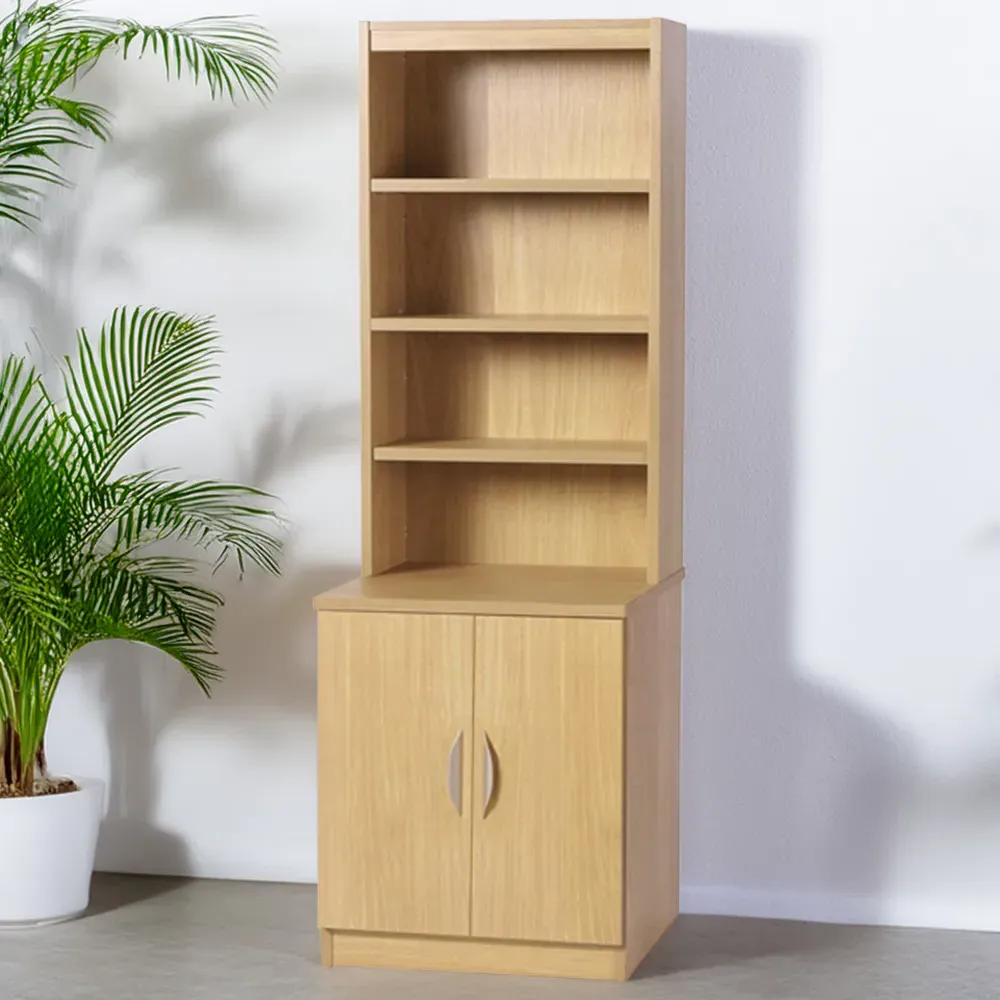 2 Door 4 Shelf Desk Height Cupboard with Hutch - Brown