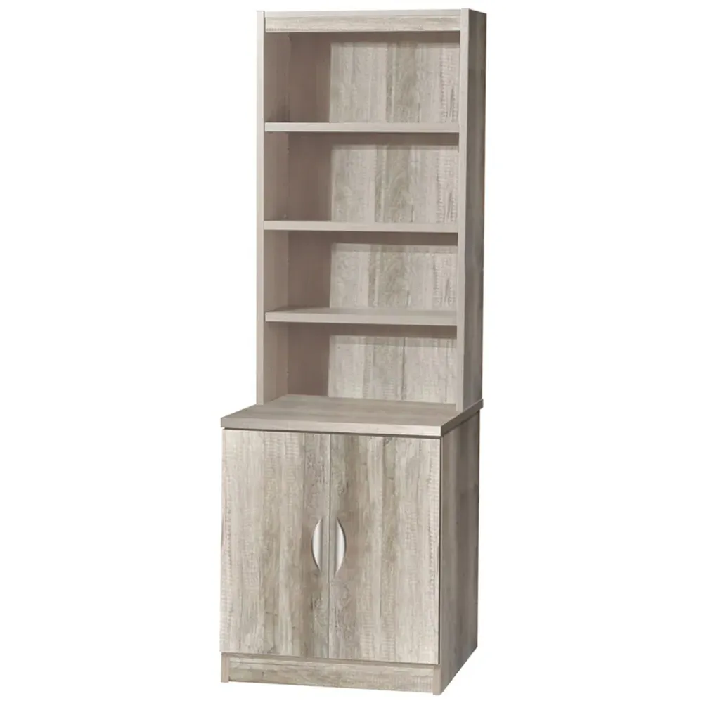 2 Door 4 Shelf Desk Height Cupboard with Hutch - Grey
