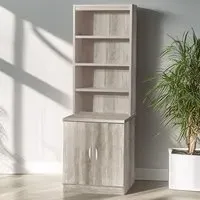 2 Door 4 Shelf Desk Height Cupboard with Hutch - Grey