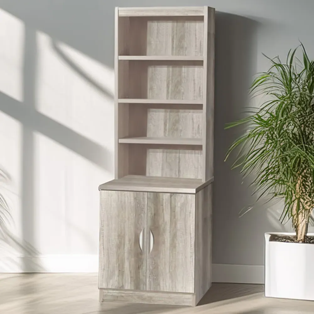 2 Door 4 Shelf Desk Height Cupboard with Hutch - Grey