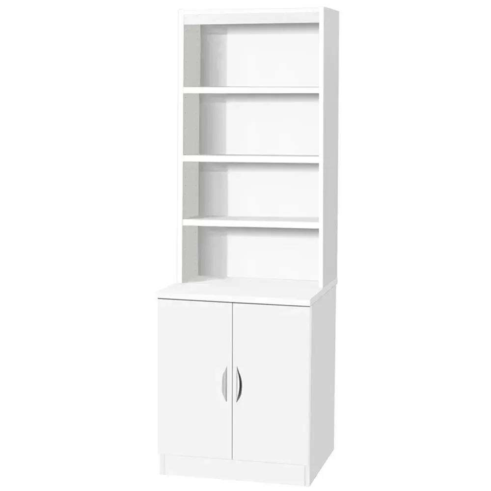 2 Door 4 Shelf Desk Height Cupboard with Hutch - White