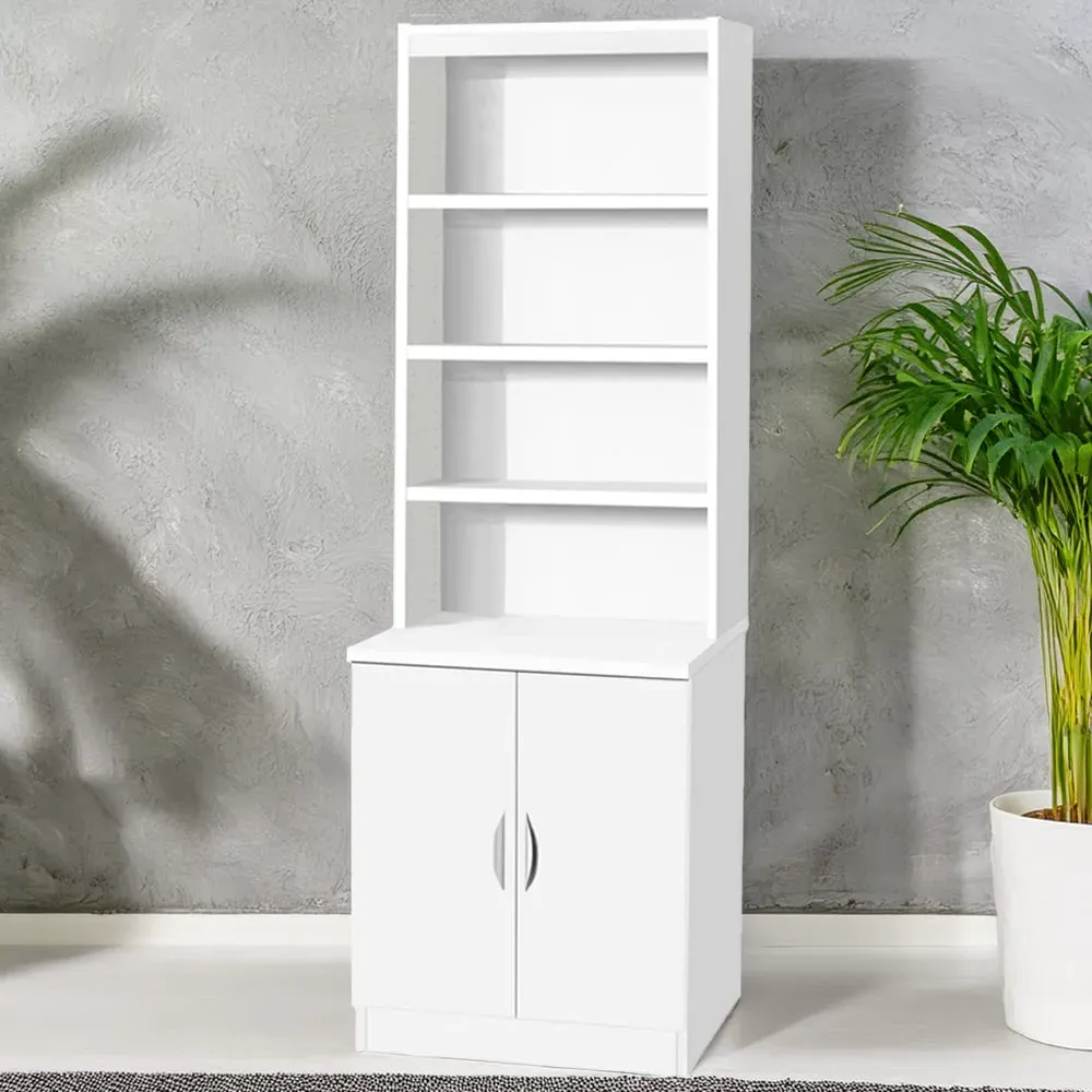 2 Door 4 Shelf Desk Height Cupboard with Hutch - White