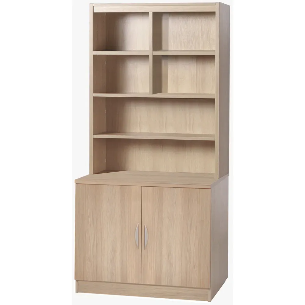 2 Door 6 Shelf Wide Cupboard with Hutch - Brown