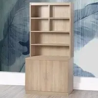 2 Door 6 Shelf Wide Cupboard with Hutch - Brown