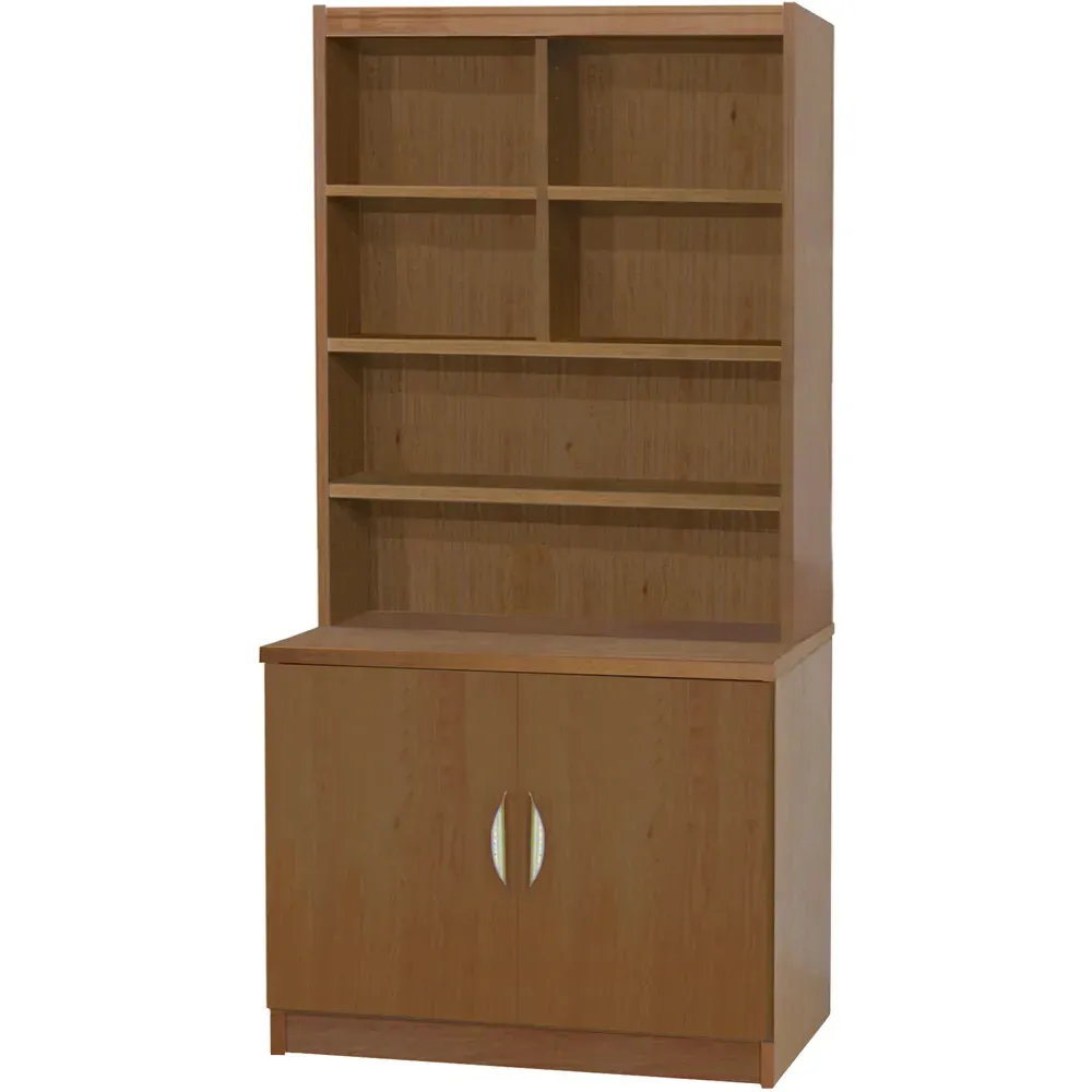 2 Door 6 Shelf Wide Cupboard with Hutch - Brown
