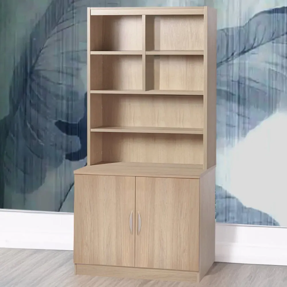 2 Door 6 Shelf Wide Cupboard with Hutch - Brown