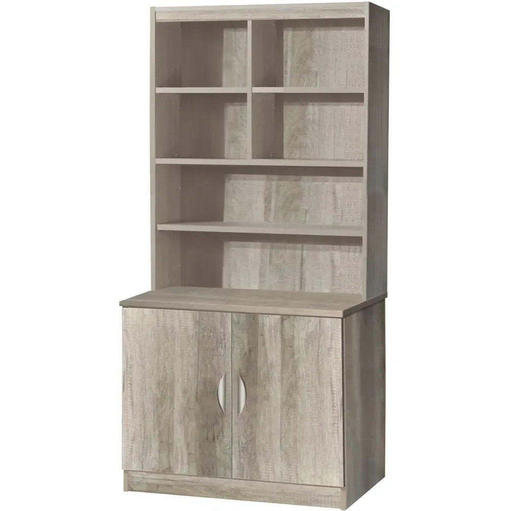 2 Door 6 Shelf Wide Cupboard with Hutch - Grey