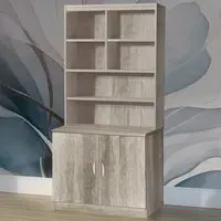 2 Door 6 Shelf Wide Cupboard with Hutch - Grey