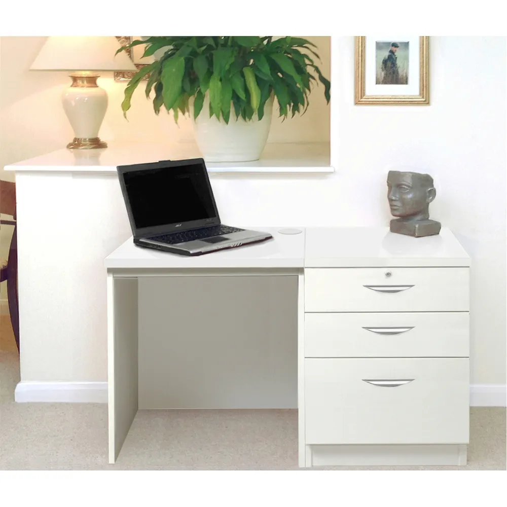 2 Drawer Single Cabinet Desk - White