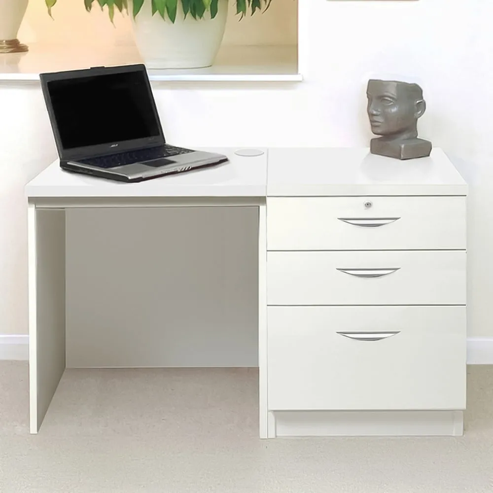 2 Drawer Single Cabinet Desk - White