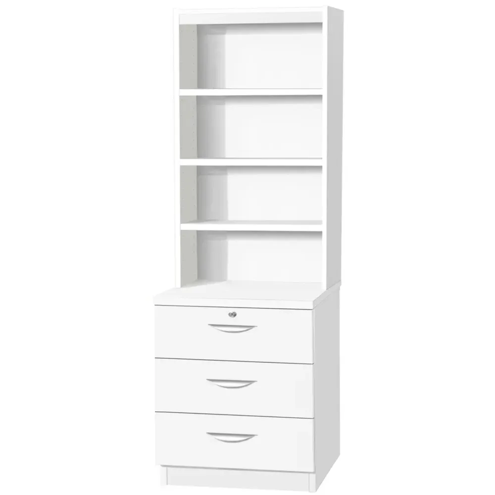 3 Drawer 4 Shelf Storage Chest with Hutch - White