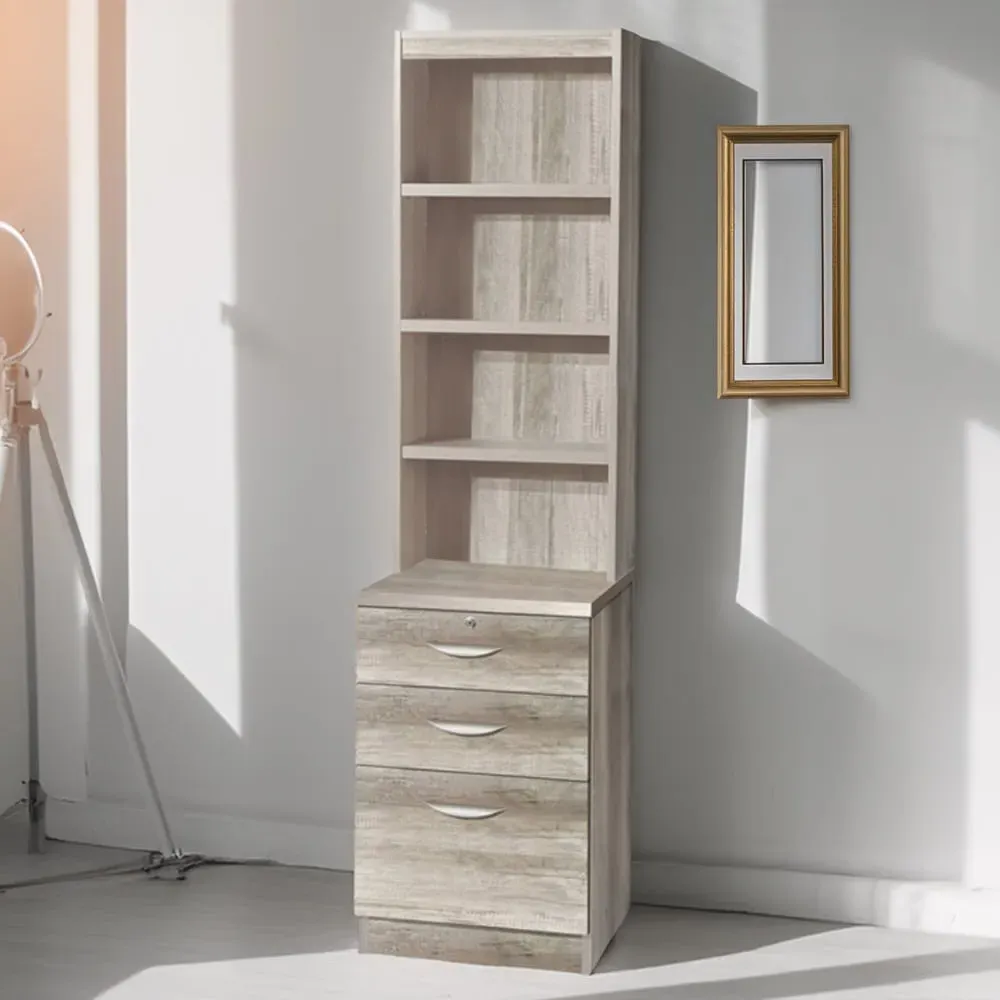 3 Drawer 4 Shelf Storage Unit with Hutch - Grey