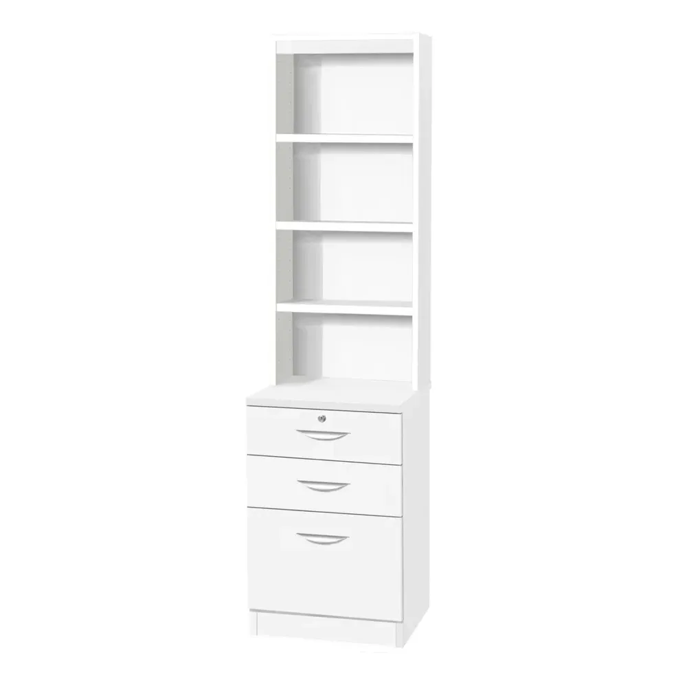 3 Drawer 4 Shelf Storage Unit with Hutch - White