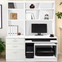 3 Drawer Computer Desk with Bookcase and Printer Shelf - White