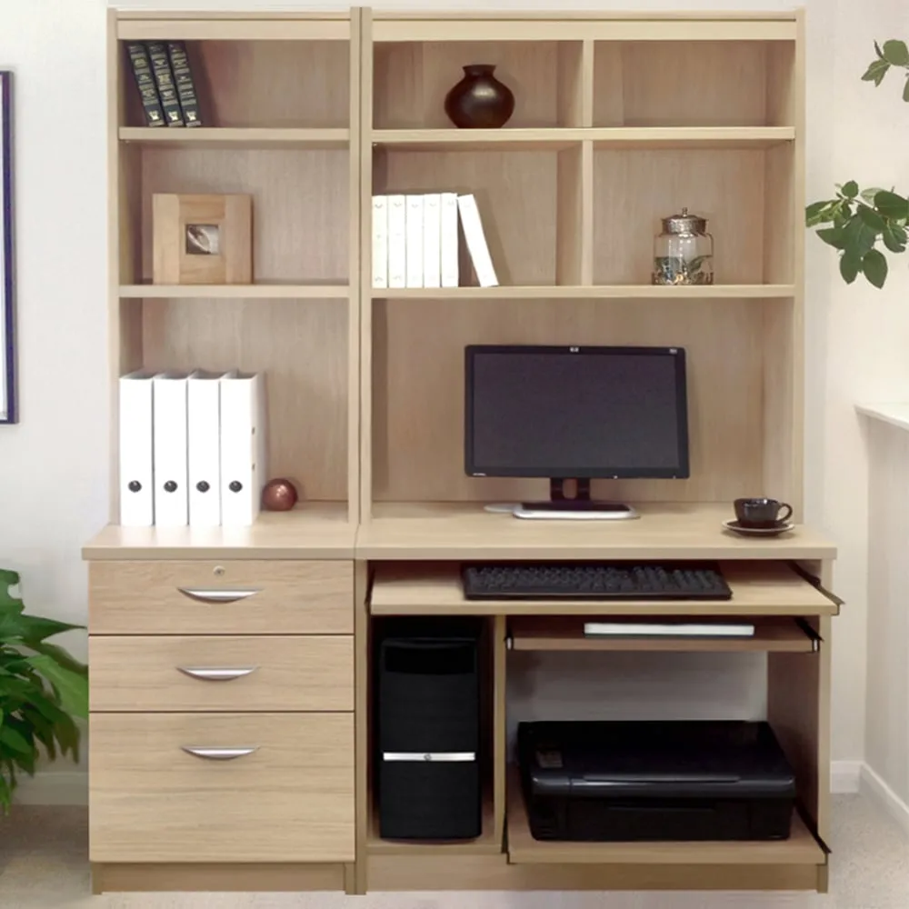 3 Drawer Computer Desk with Bookcase - Brown