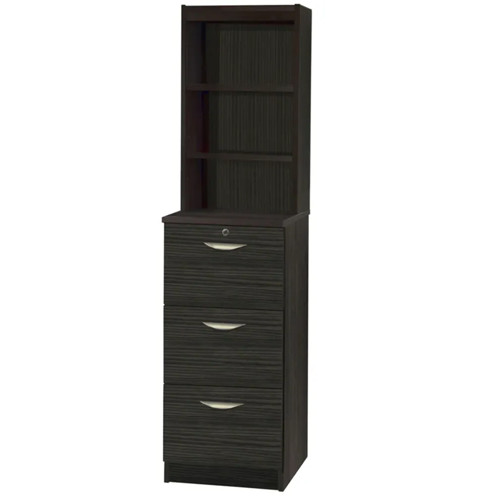 3 Drawer Filing Cabinet with Hutch - Black
