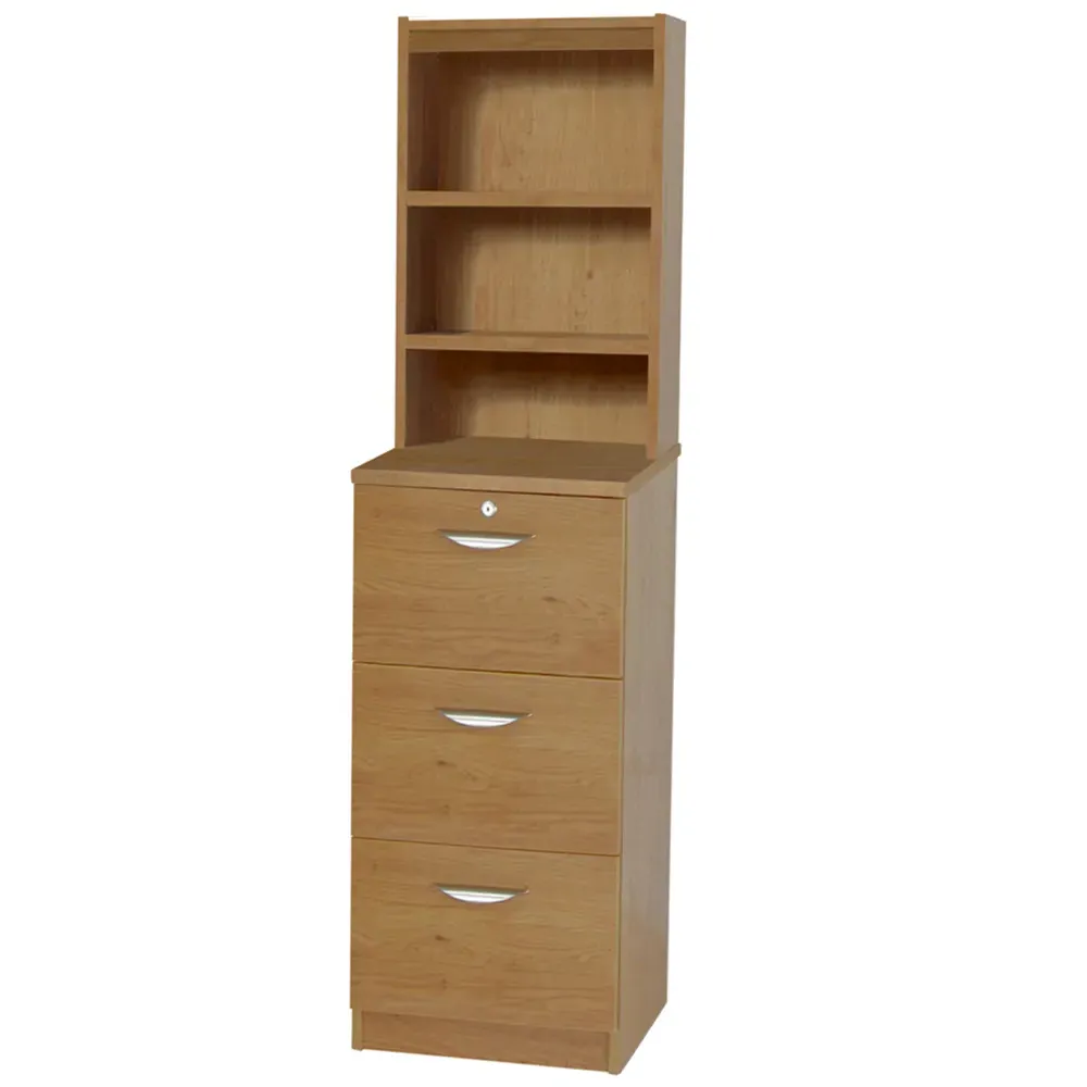 3 Drawer Filing Cabinet with Hutch - Brown