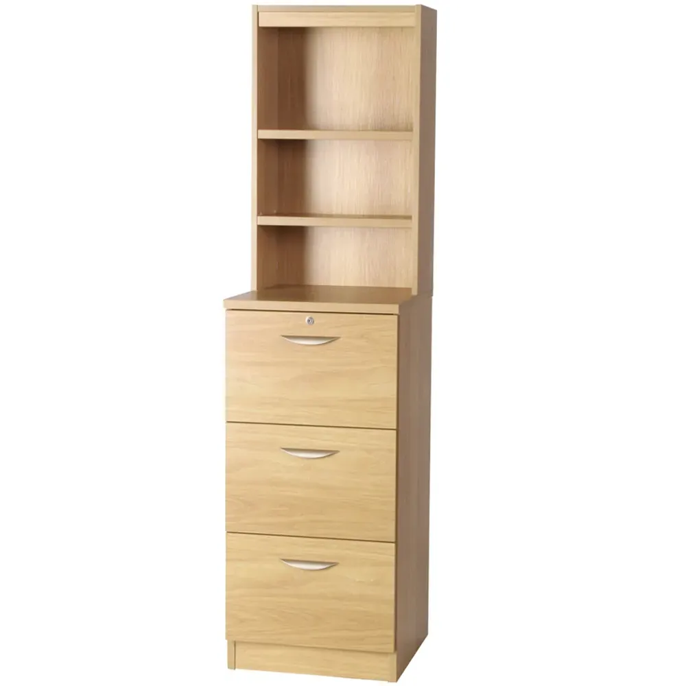 3 Drawer Filing Cabinet with Hutch - Brown