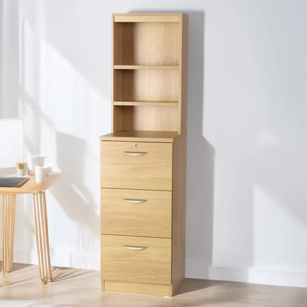 3 Drawer Filing Cabinet with Hutch - Brown